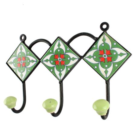 Green Ceramic Floral Tile Hook Online